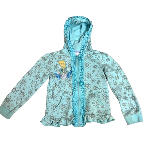 Disney Frozen Elsa Blue Snowflake Jacket with Hood Size 7/8 - Picture 2 of 9